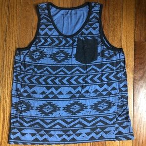 Sleeveless black and blue shirt